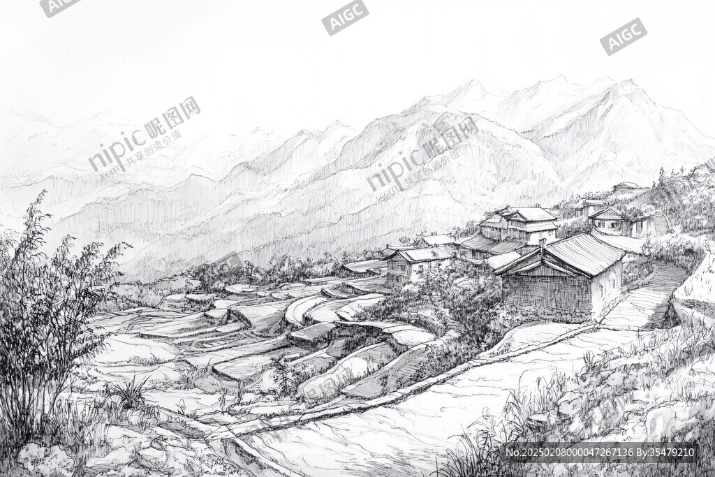 農村線稿