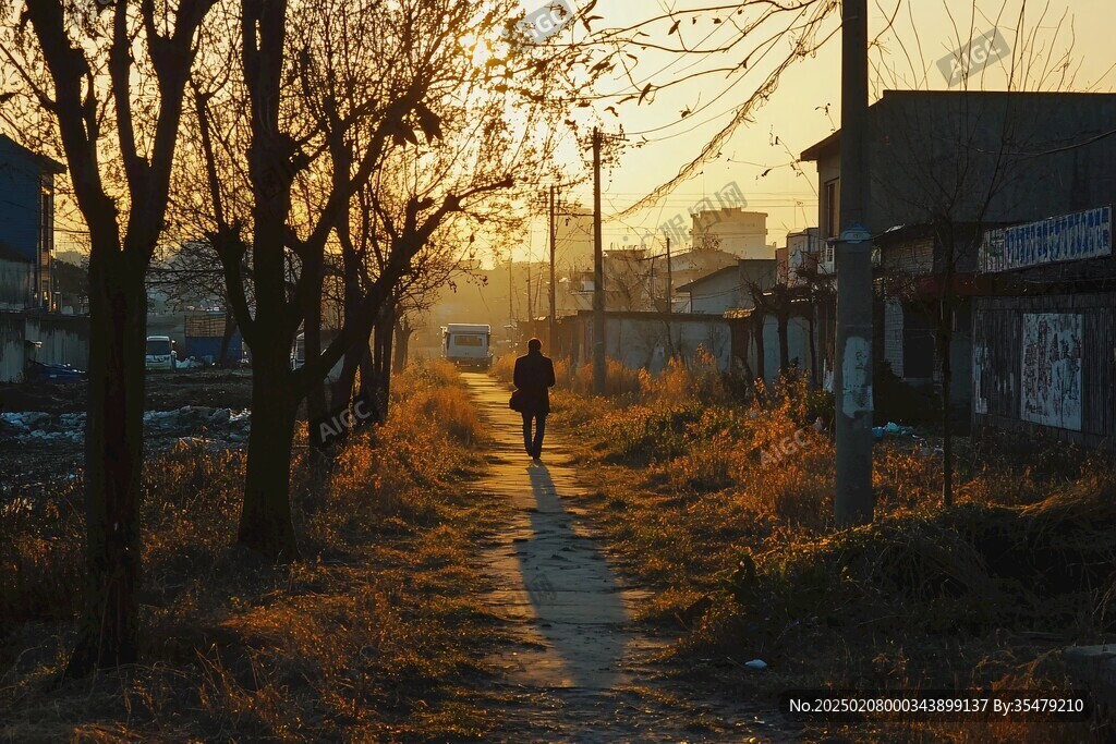 夕陽落日回家陽光小道