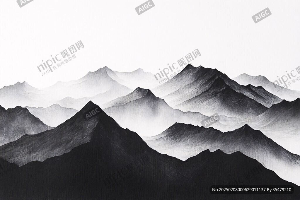 黑白抽象遠(yuǎn)山山水畫(huà)