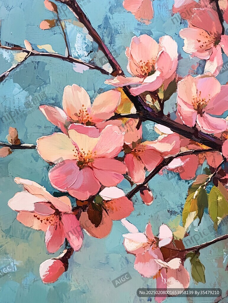 桃花油畫裝飾畫