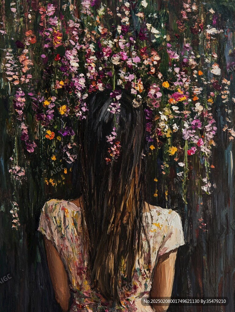 鮮花少女背影