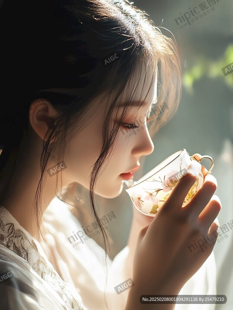 古風(fēng)美女喝茶