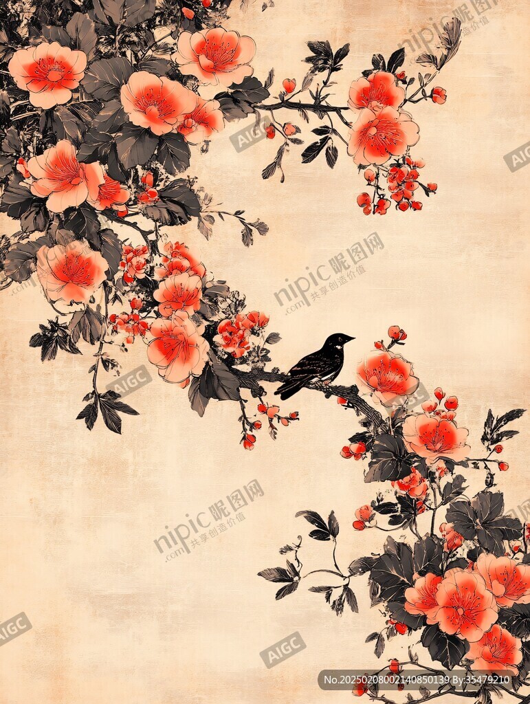 石榴花工筆花鳥(niǎo)
