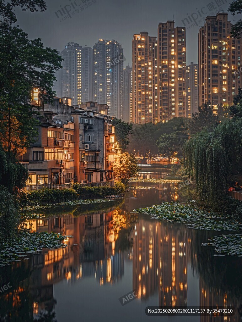 城市住宅小區夜景
