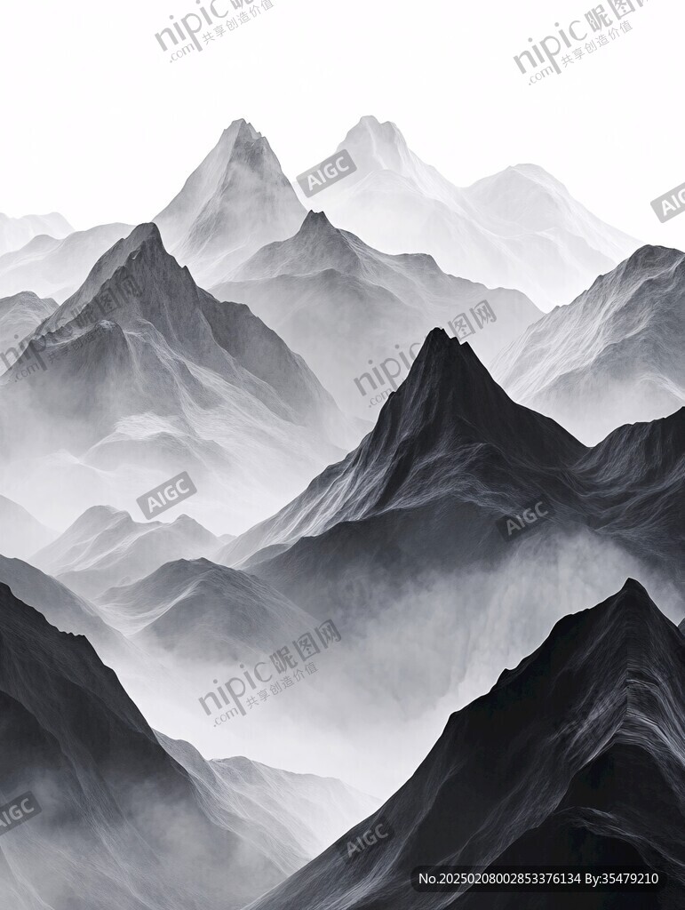 抽象藍色山水意境