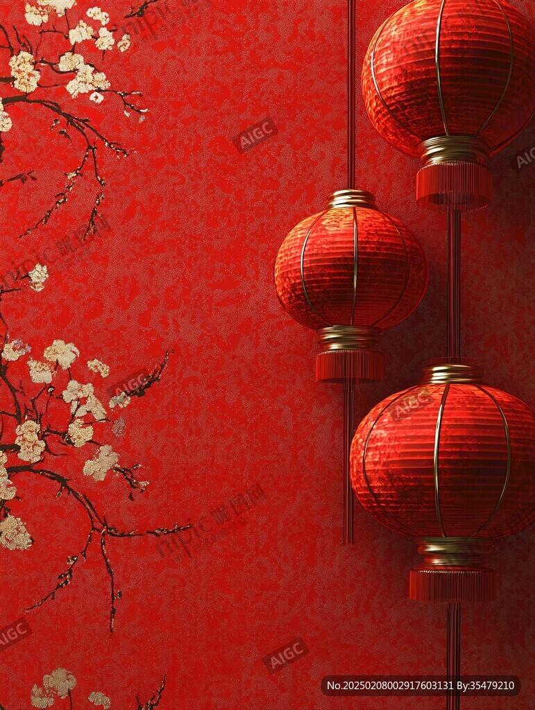中式紋理紅色燈籠喜慶