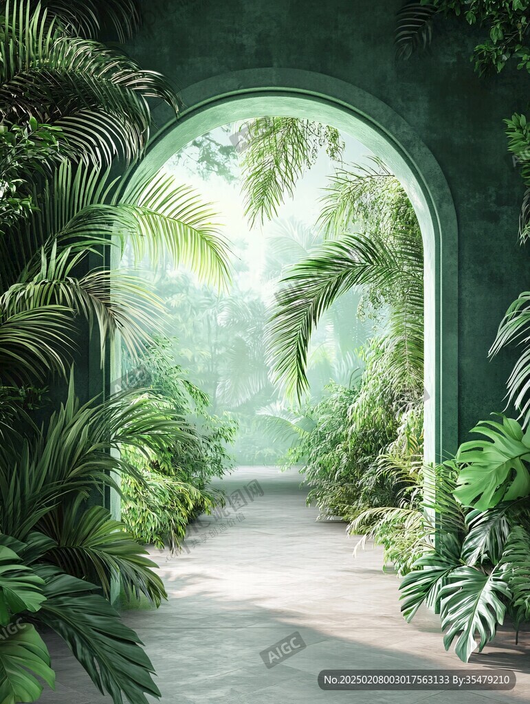 綠色拱門植物走廊