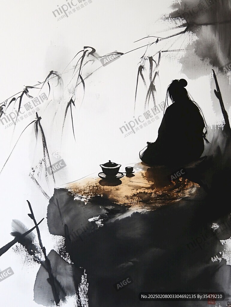 禪道茶道水墨畫
