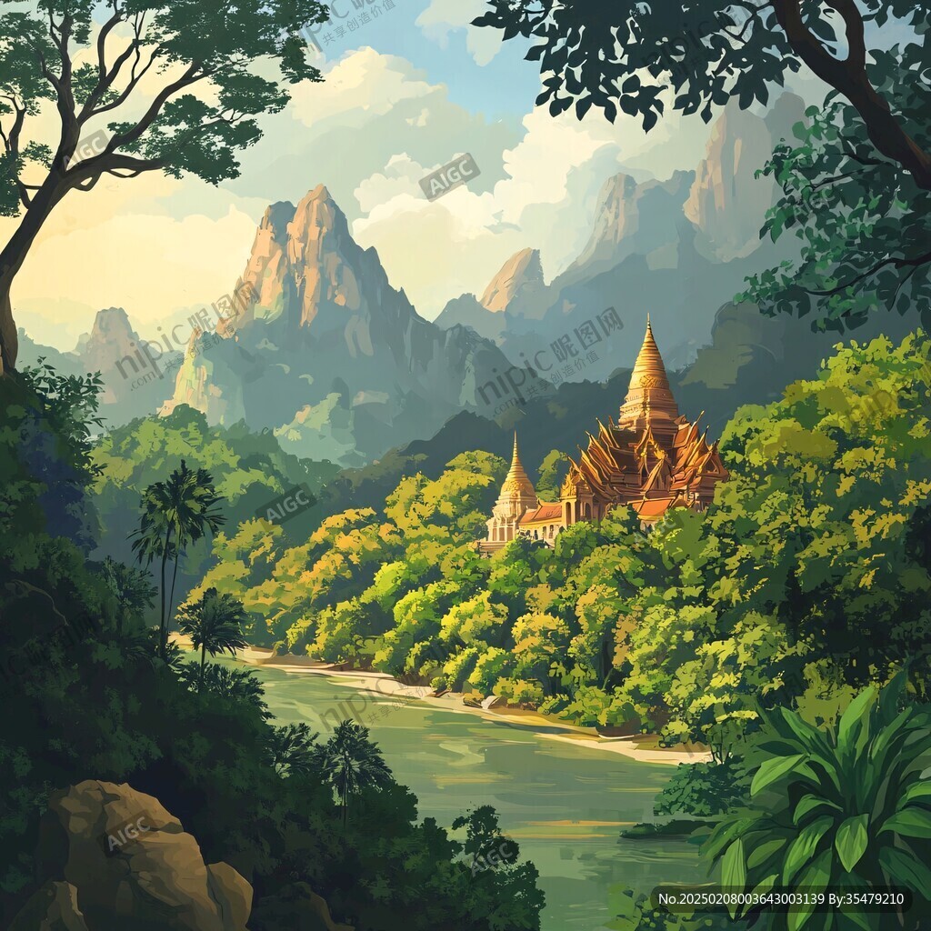 西雙版納插畫印象景點