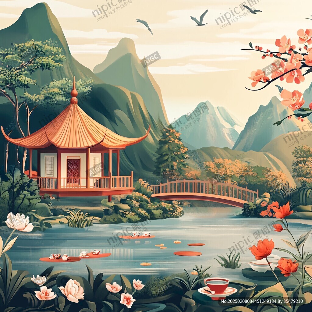 江南香山風景區插畫