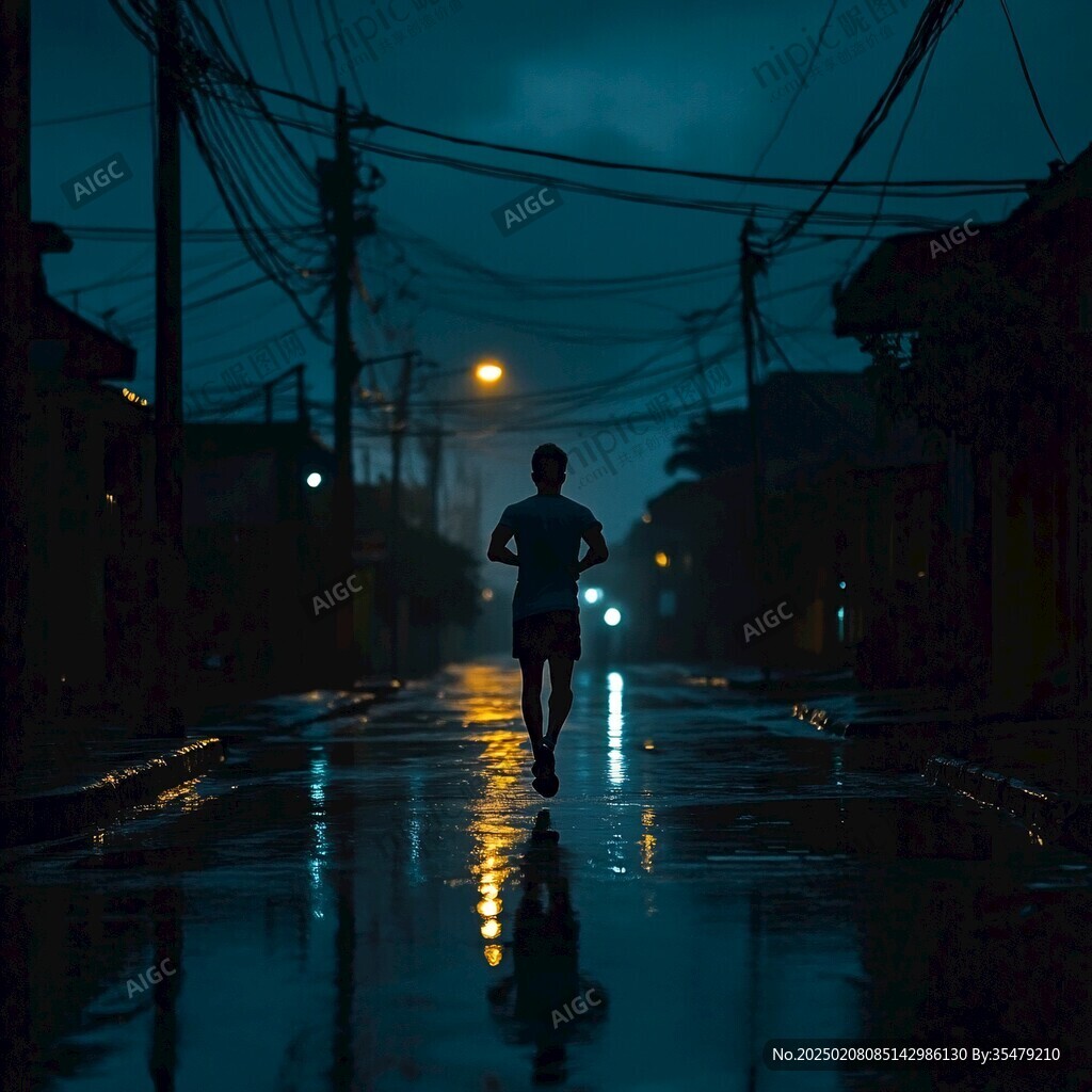 夜晚跑步的人
