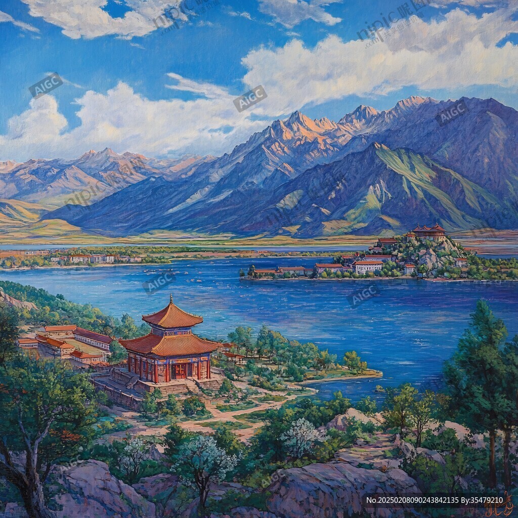 蒼山洱海全景油畫(huà)