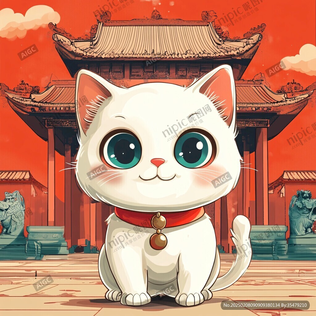 文創(chuàng)插畫發(fā)財(cái)貓卡通貓