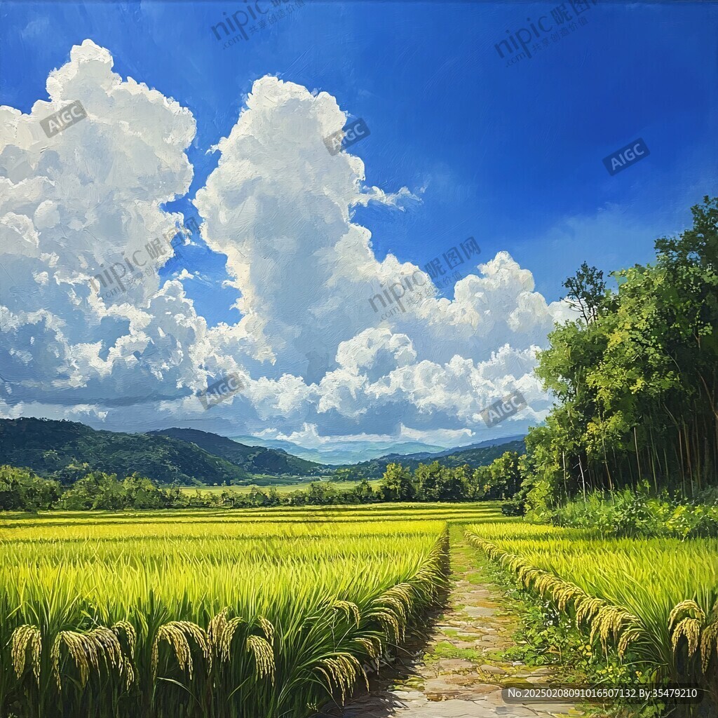 稻田風(fēng)景插畫