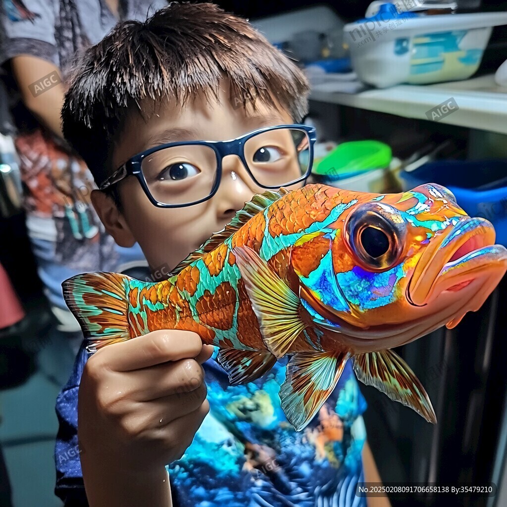 捧著魚的小孩