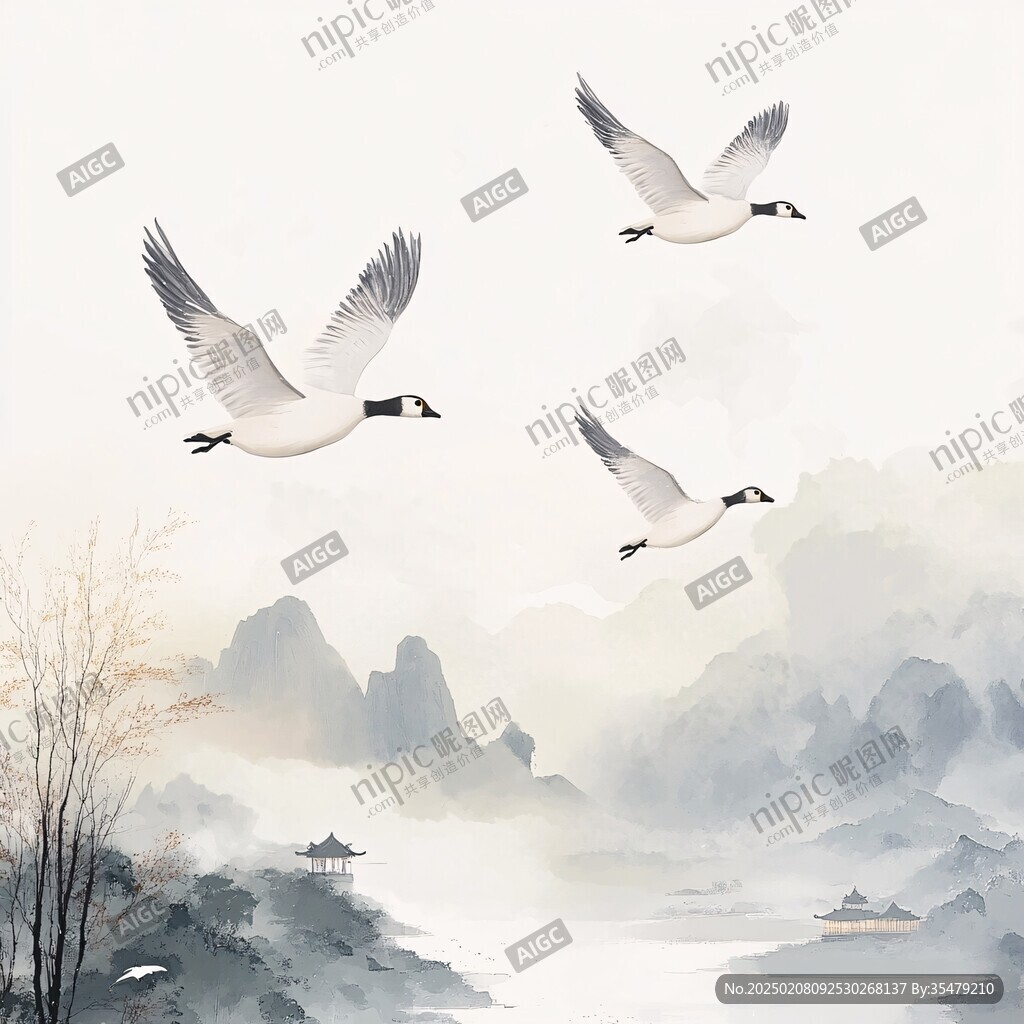 仙鶴古風(fēng)山水畫