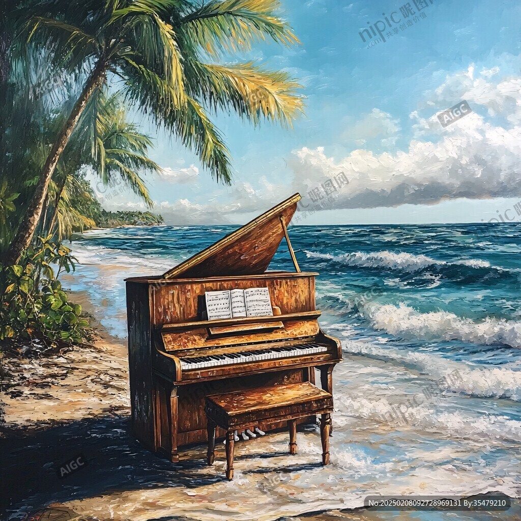 手繪海景油畫