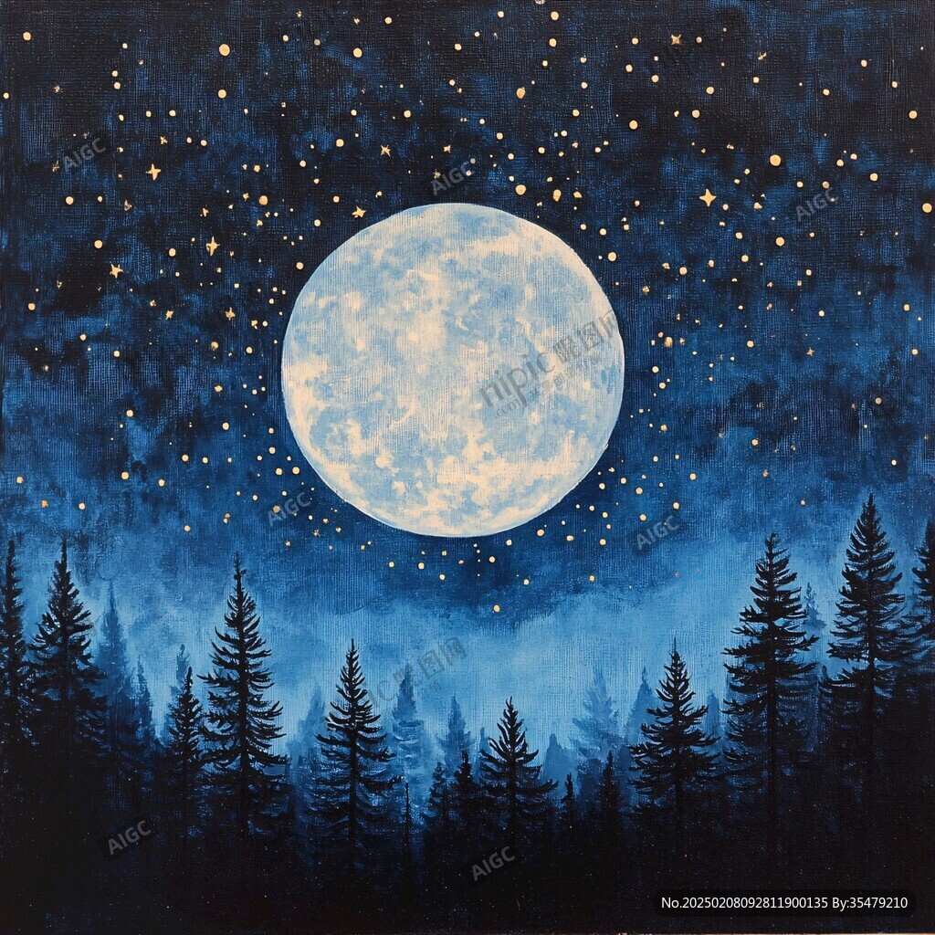 手繪雪夜風(fēng)景無框畫