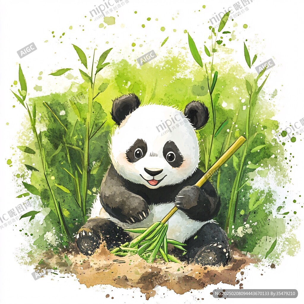 熊貓竹筍插畫