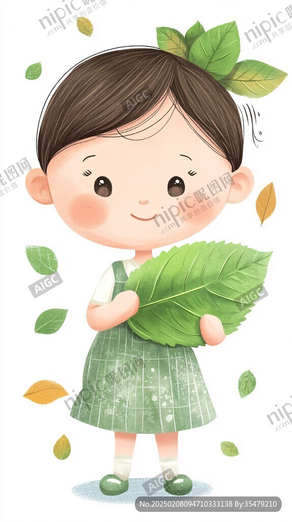 插畫綠葉女孩