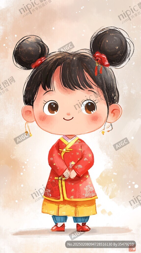 古風漢服q版女孩過年