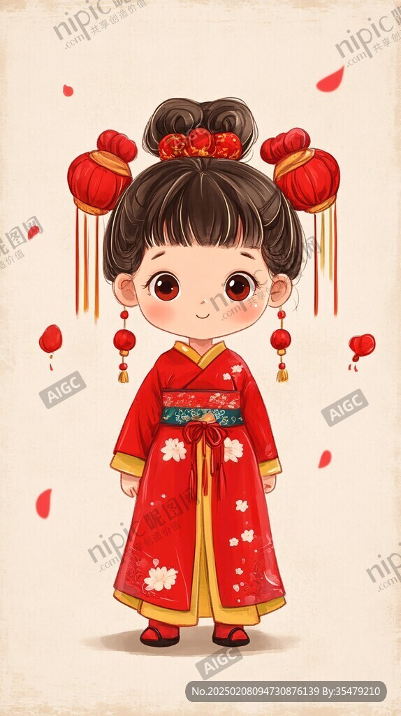 古風(fēng)漢服q版女孩過年