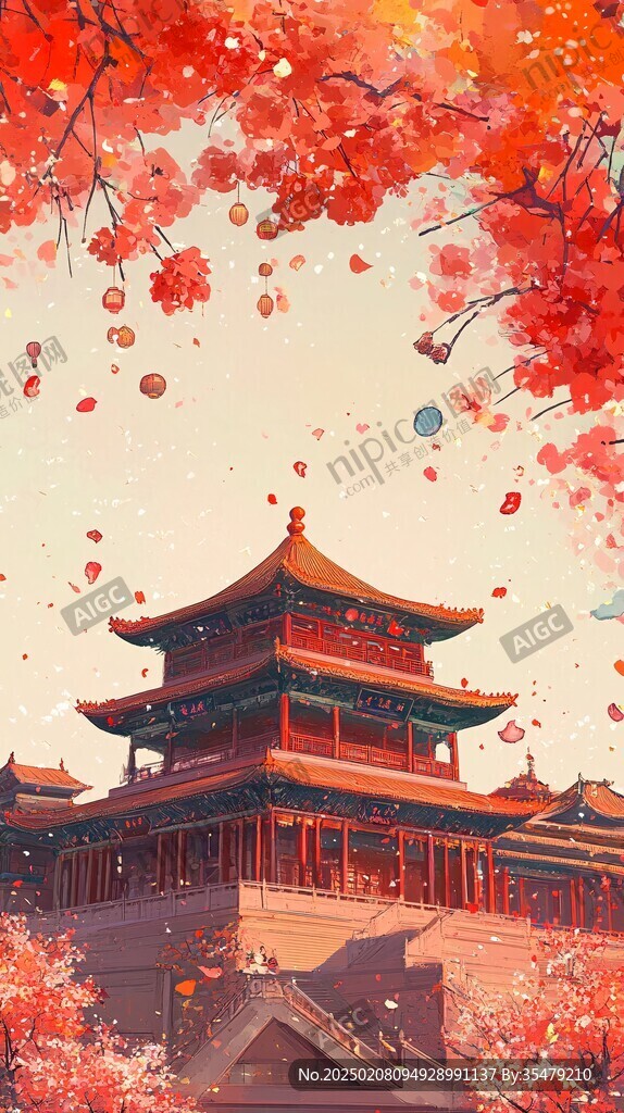 古風插畫皇宮樓閣插畫