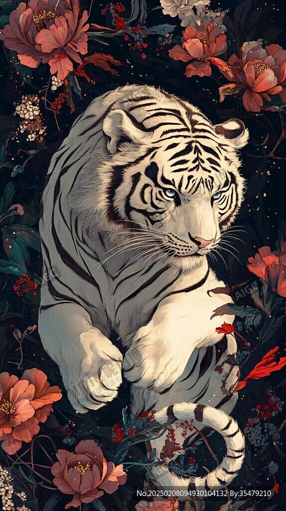 瑞虎寅虎迎春插畫