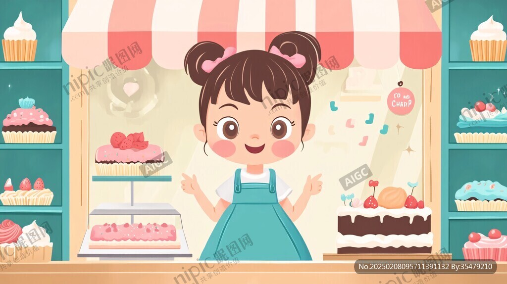 蛋糕店卡通女孩