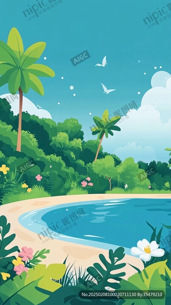 夏天風景插畫
