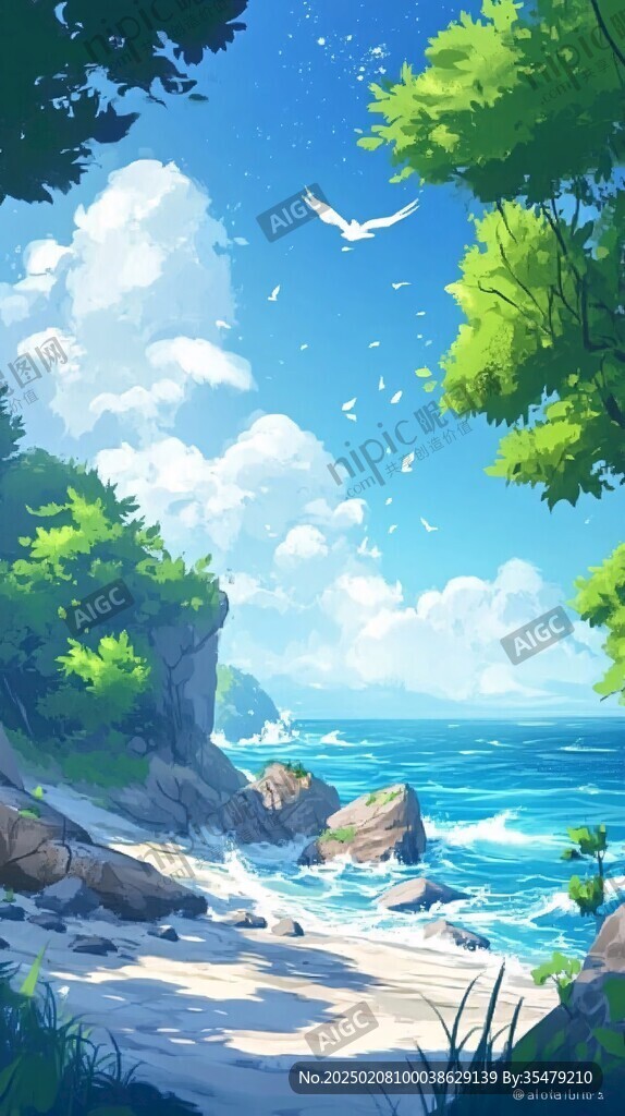 插畫海邊