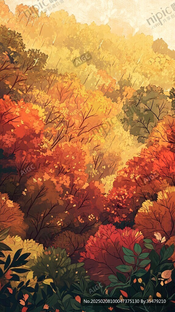 秋天治愈插畫