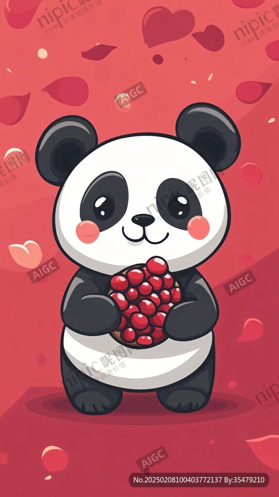 吃蘋果的熊貓插畫
