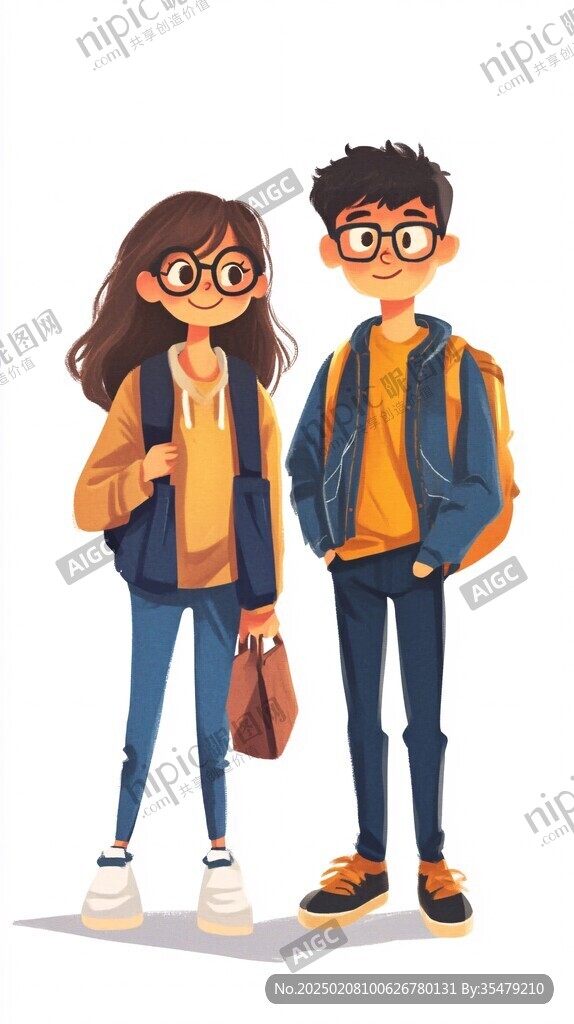 背著書包的男孩女孩