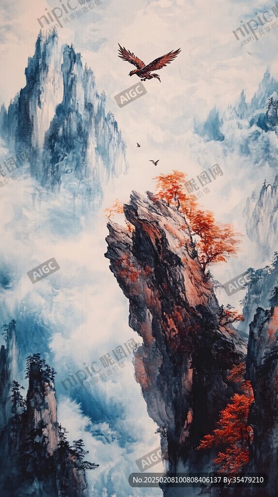 迎客松油畫