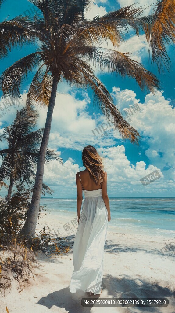 美女海邊背影