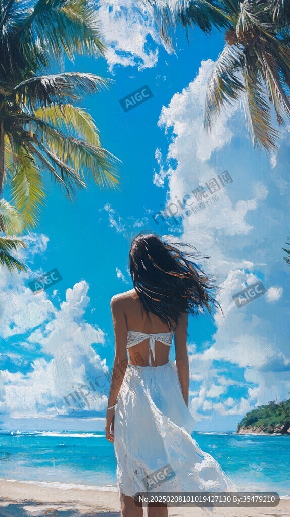 美女海邊背影