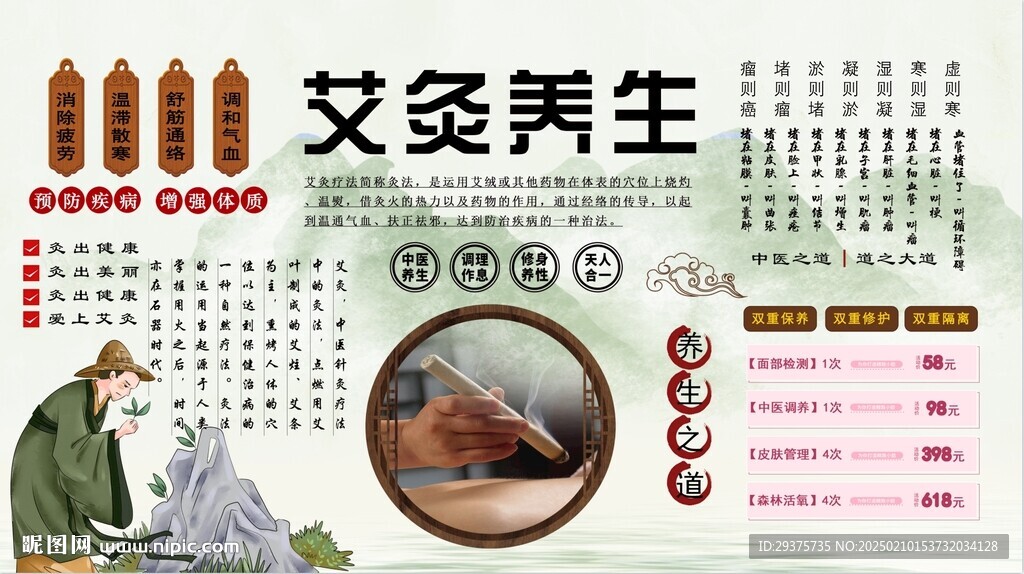 艾灸養生背景墻