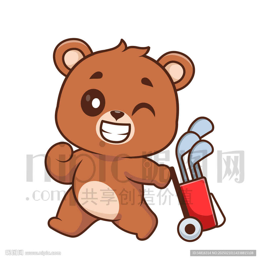 可愛卡通打高爾夫球的狗熊