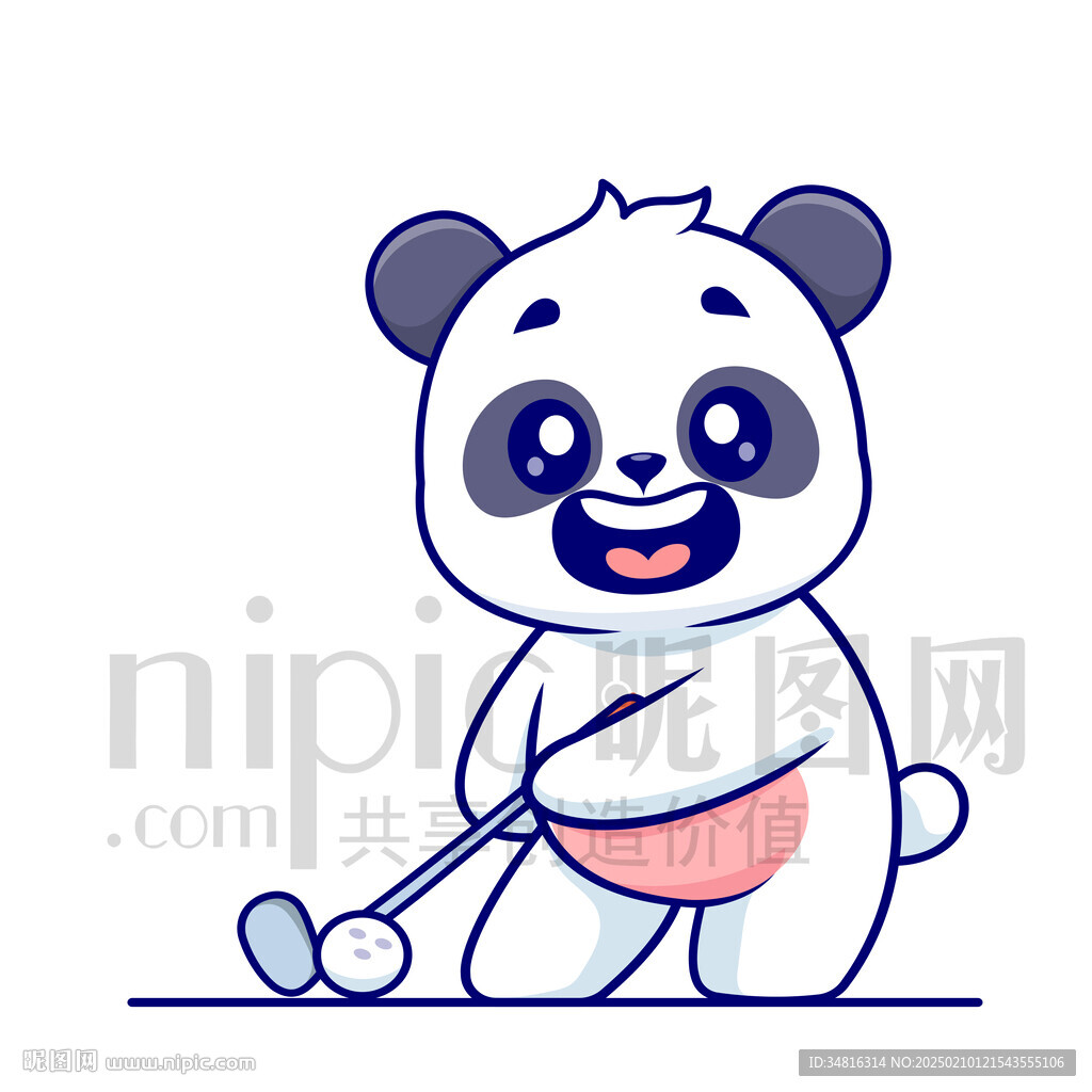 可愛卡通打高爾夫球的熊貓