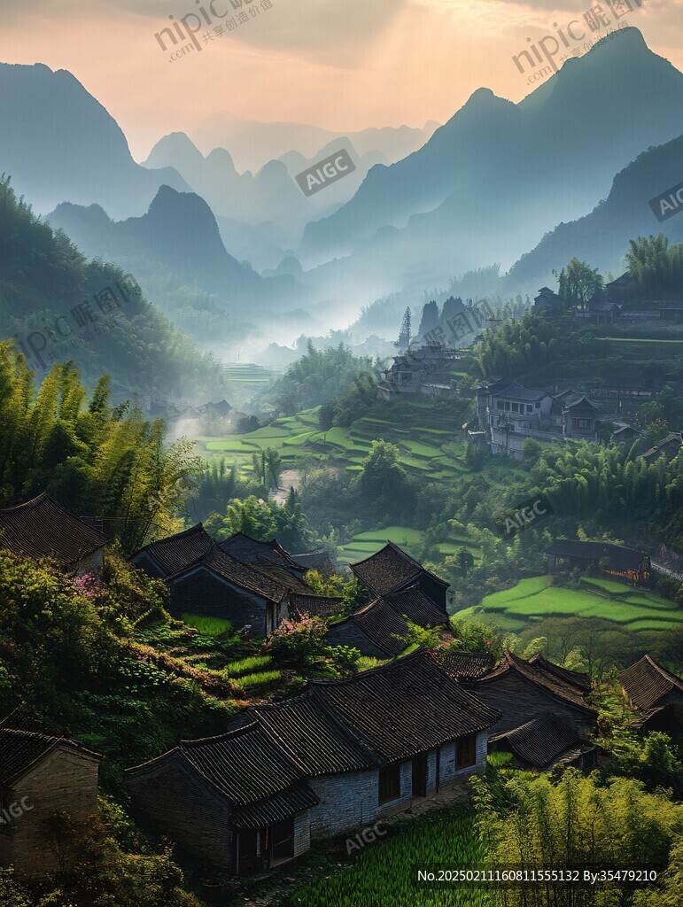 唯美山村圖