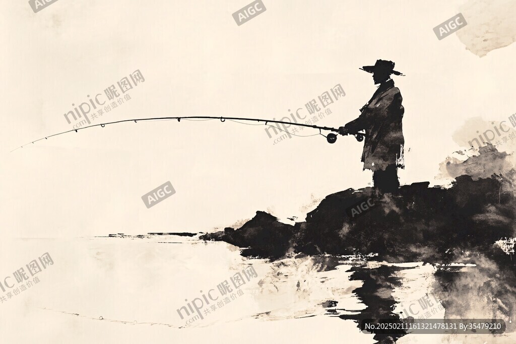 水墨漁夫