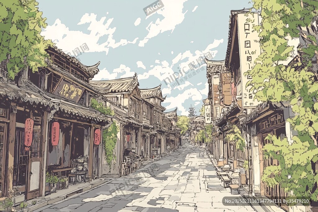 束河古镇插画 束河古镇插画