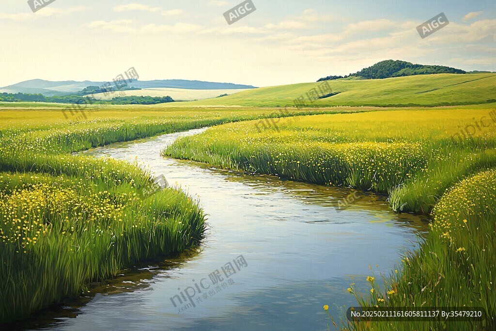 河流溪流草地