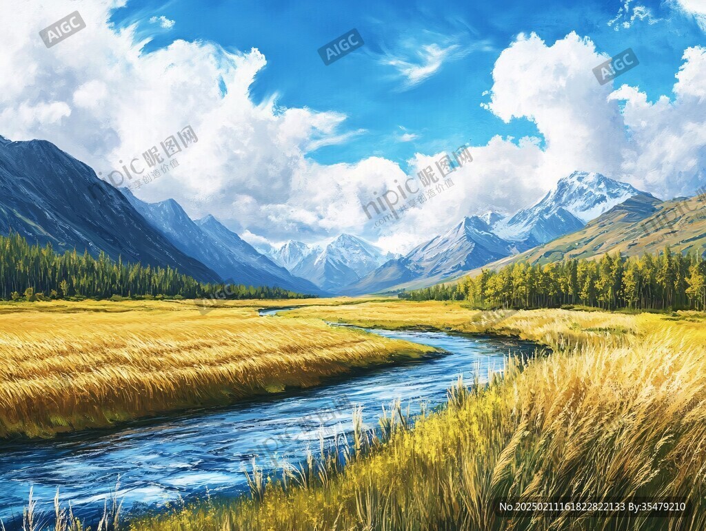 雪山河流濕地草壁紙