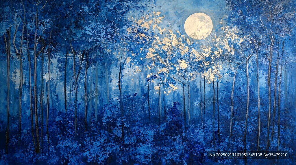 月色夜色夢幻森林背景