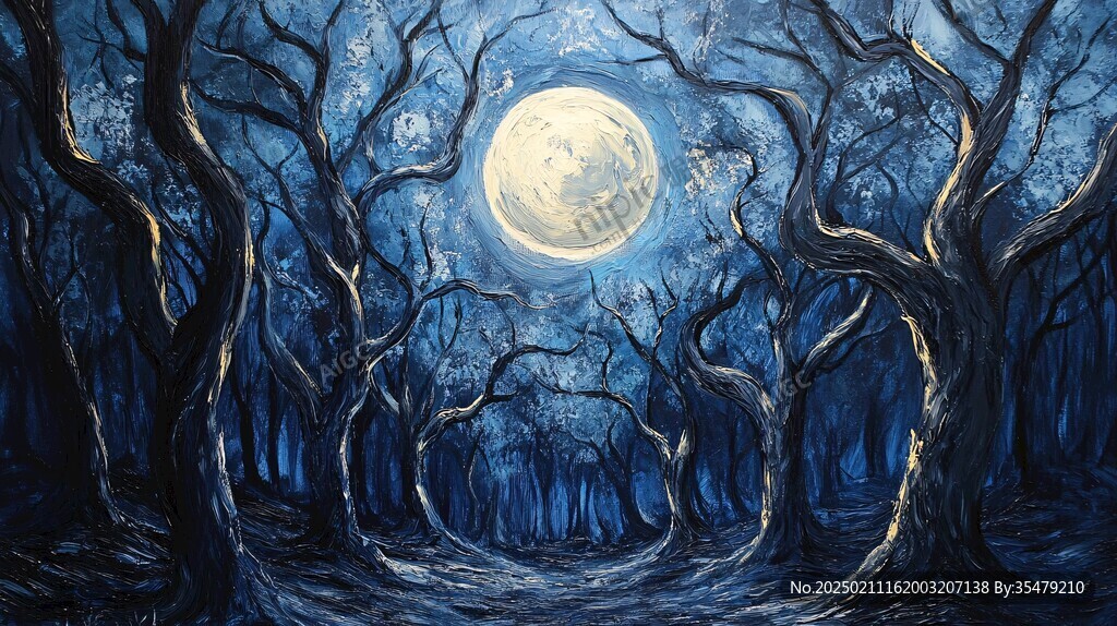 月色夜色夢(mèng)幻森林背景