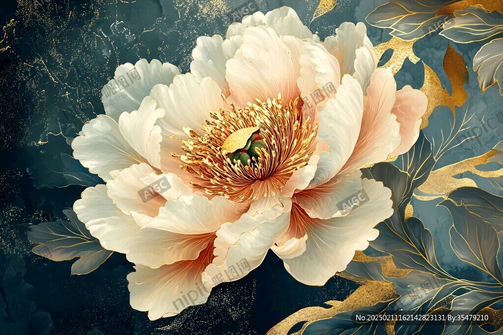 牡丹花線描金輕奢