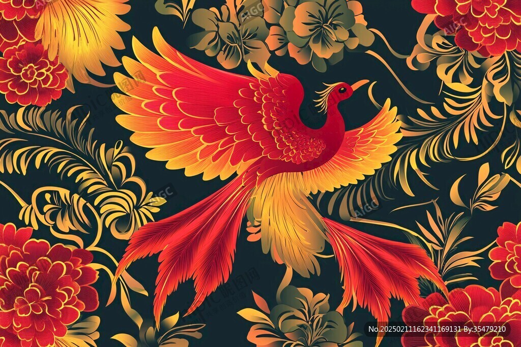 鳳凰牡丹圖案