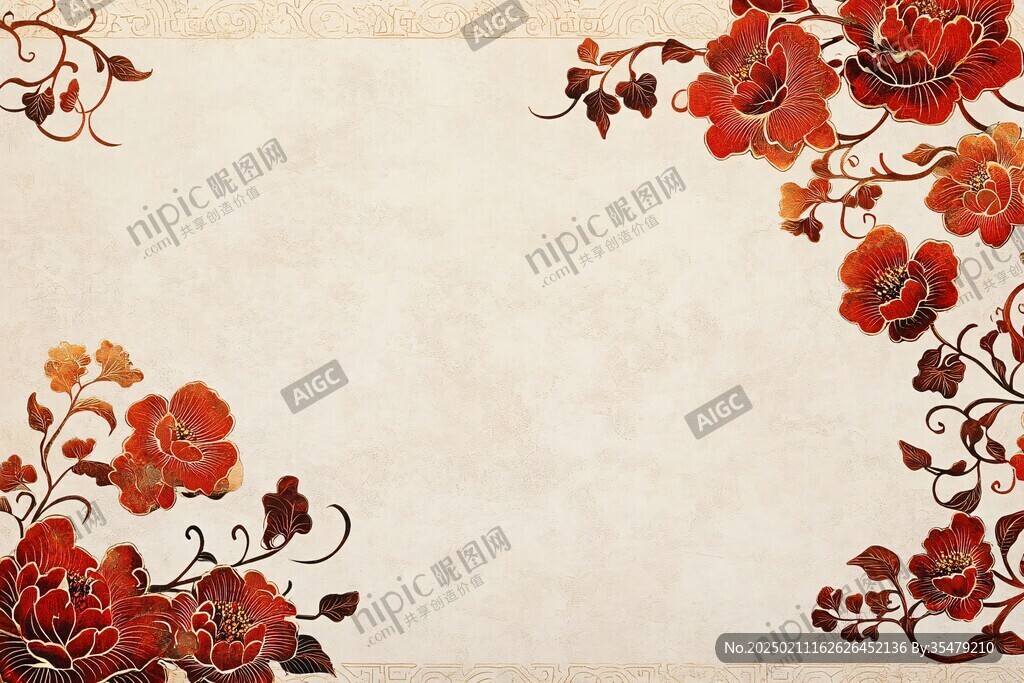 藝術古風花朵背景墻
